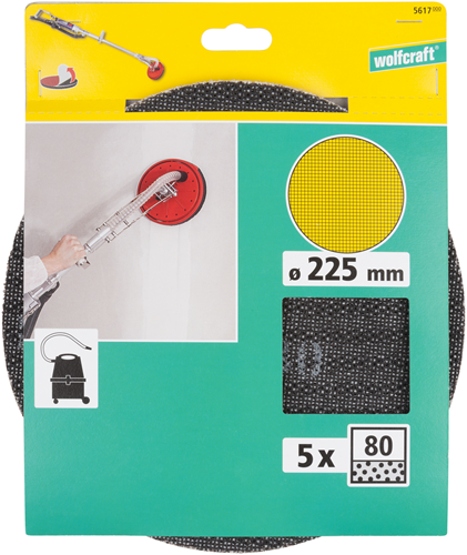 Wolfcraft - papier ścierny 225mm - ziarnistość 80 - 5 sztuk - mocowanie na rzep - 5617000