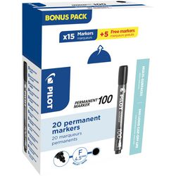 Marker permanentny pilot 100 1mm czarny, opakowanie 20 sztuk