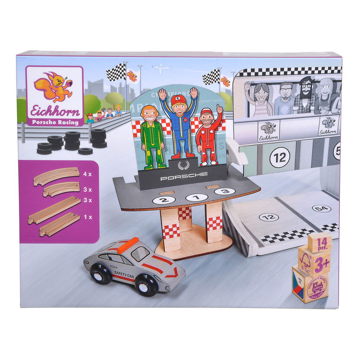 Eichhorn Wooden Porsche Race Set, 14dlg.