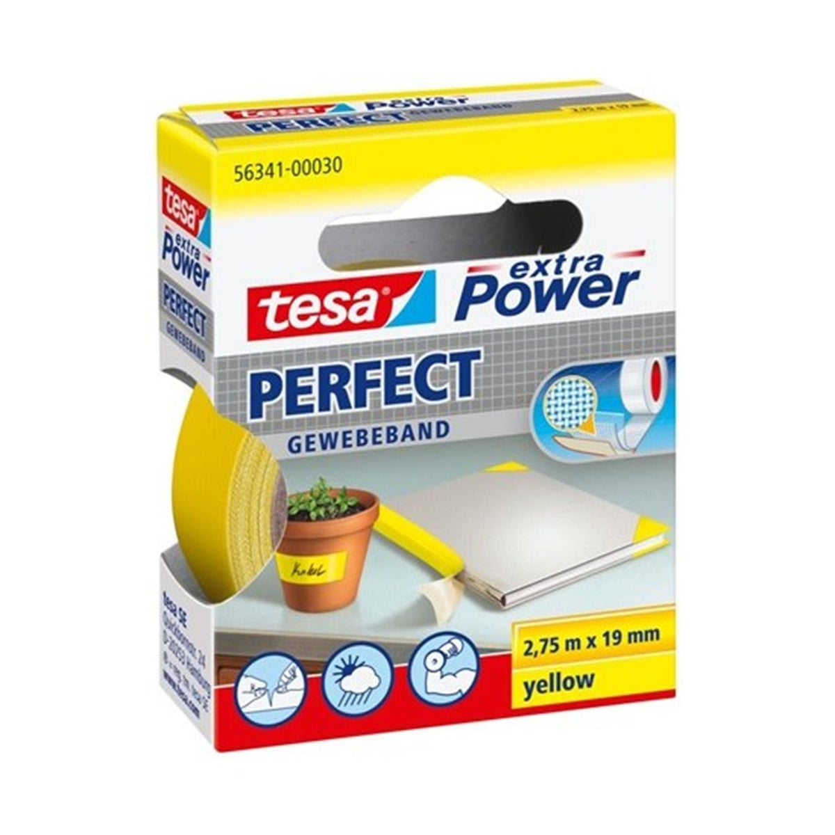 Tesa Perfect 56341-00030-03 taśma tekstylna Extra Power żółta (dł. x szer.) 2,75 m x 19 mm 1 szt.