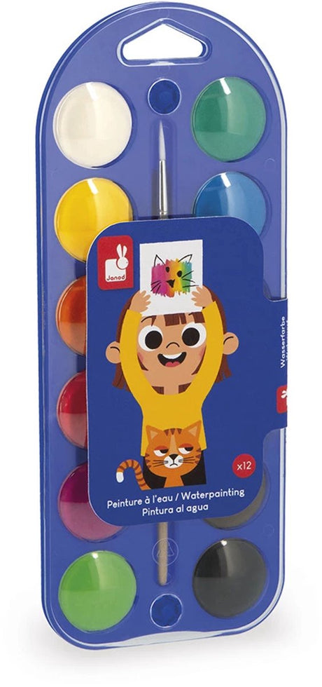 Janod - colo - akwarela - paleta farb zawierająca 12 kolorów na bazie wody
