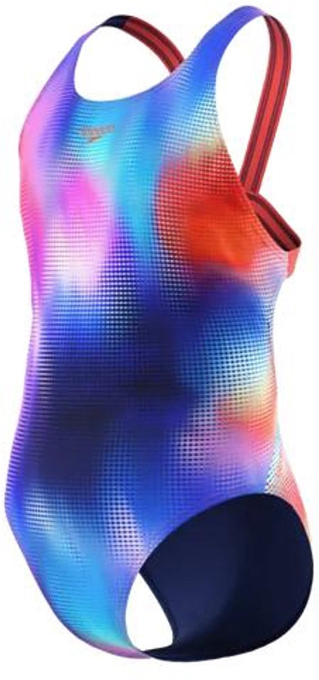 Speedo print leaderback 1p meisjes - chloorbestendig badpak meisjes - kleurvast zwempak meisjes - sportbadpak meisjes met leaderback-rug - roze blauw - 128