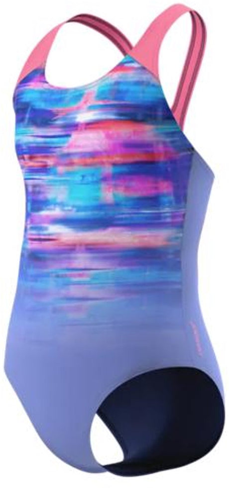Speedo print splashback 1p meisjes - chloorbestendig badpak meisjes - kleurvast zwempak meisjes met print - sportbadpak meisjes met splashback-bandjes - paars roze - 128