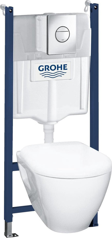 Grohe Quickfix solido kompaktowy zestaw 4 w 1 do toalety wiszącej - w zestawie toaleta naścienna, zestaw do montażu na ścianie, płyta sterująca - deska z cichym domykiem