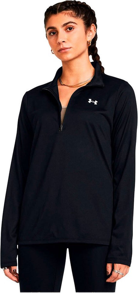 Damski sweter sportowy Under Armour tech 1 2 zip solid blk - czarno - biały