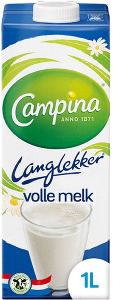 Campina langlekker – volle melk – houdbaar – 12 x 1 l – voordeelverpakking