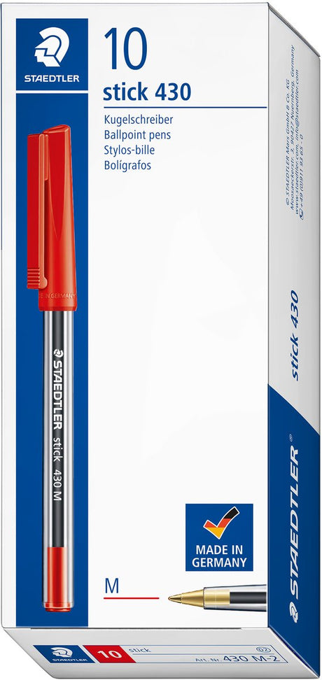Długopis Staedtler 430 średni czerwony |długopisy | zestaw długopisów | 10 sztuk