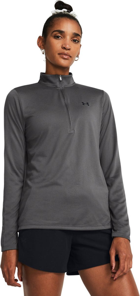Under Armour tech 1 2 zip – damski sweter sportowy w jednolitym szarym kolorze – Castlerock – czarny
