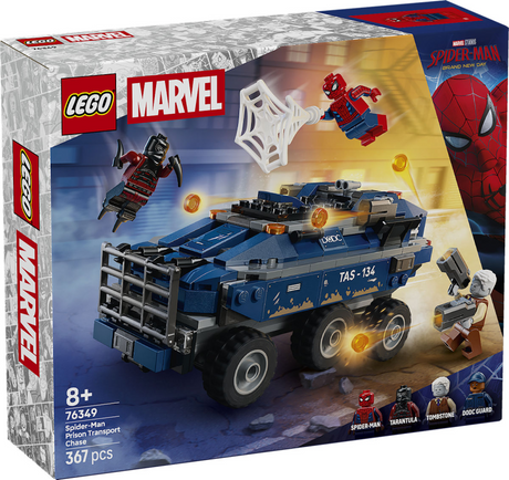 Zestaw LEGO® Marvel Spider-Man do zbudowania pościgu za transportem więziennym dla dzieci 76349