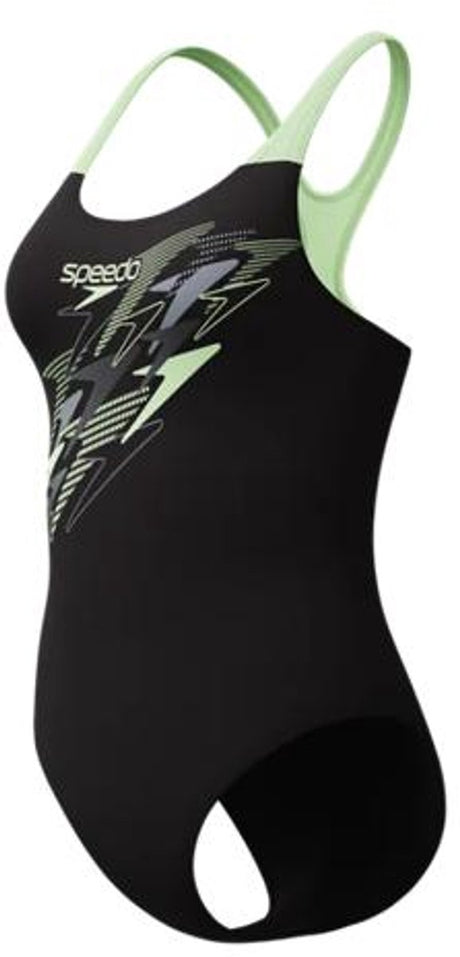 Damski sportowy strój kąpielowy z logo Speedo Medley, medalista, jednoczęściowy - czarno-zielony