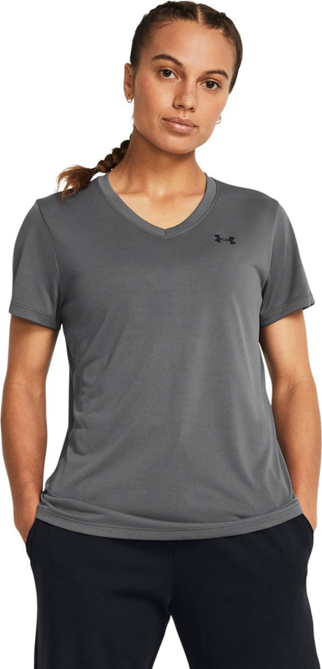 Under Armour tech ssv – solidnie szara damska koszulka sportowa – Castlerock – czarna