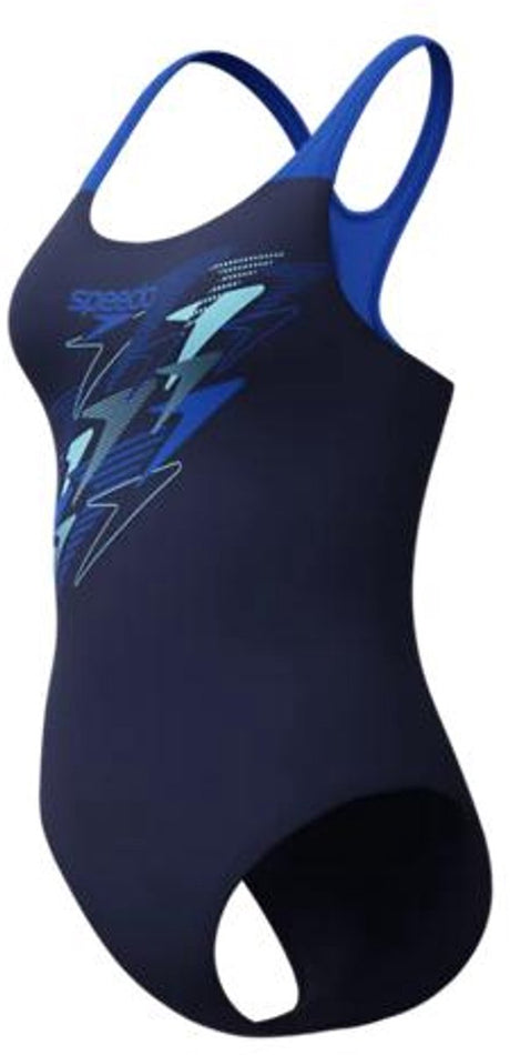 Speedo medley logo medalista 1-częściowy damski sportowy strój kąpielowy - trwały kolor damski strój kąpielowy - odporny na chlor damski strój kąpielowy - sportowy strój kąpielowy damski z medalistycznym tyłem - granatowy - 36
