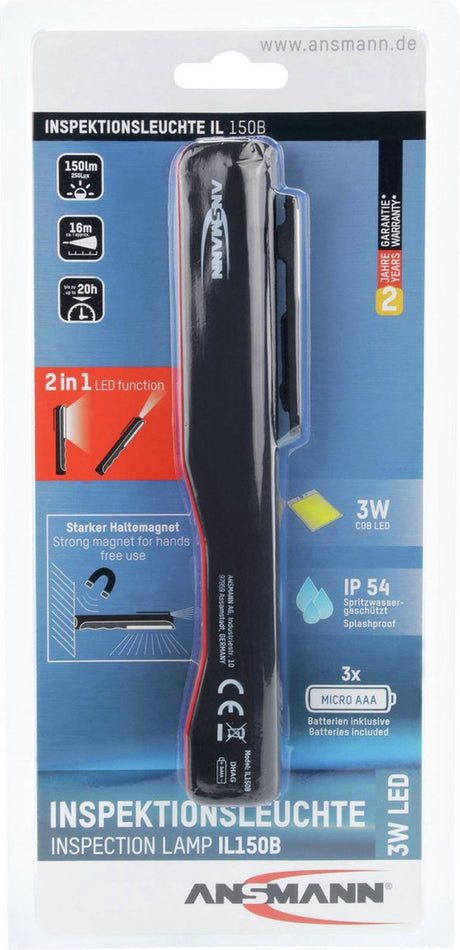 Ansmann 1600-0211 il150b latarka LED na baterie 185 mm czerwona, czarna