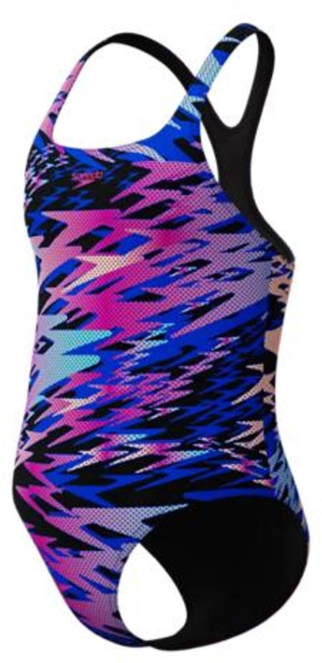 Speedo Hyperboom Print Medalista sportowy strój kąpielowy dla dziewcząt - kolorowy strój kąpielowy dla dziewcząt - odporny na chlor strój kąpielowy dla dziewcząt - sportowy strój kąpielowy dla dziewcząt z paskami medalowymi - czarny różowy - 140