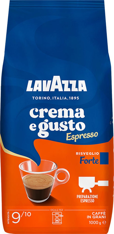 Kawa ziarnista Lavazza crema e gusto forte - mieszanka ziaren Robusty i Arabiki - intensywność 9 10 - 1 kg
