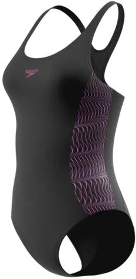 Speedo placement muscleback 1p dames - sportbadpak dames met medalist-rug - badpak dames met vormvaste pasvorm - zwempak dames volwassenen - zwart roze - 38