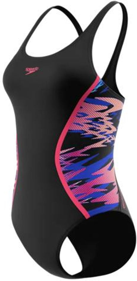 Damski sportowy strój kąpielowy Speedo hyperboom muscleback - czarno-różowy