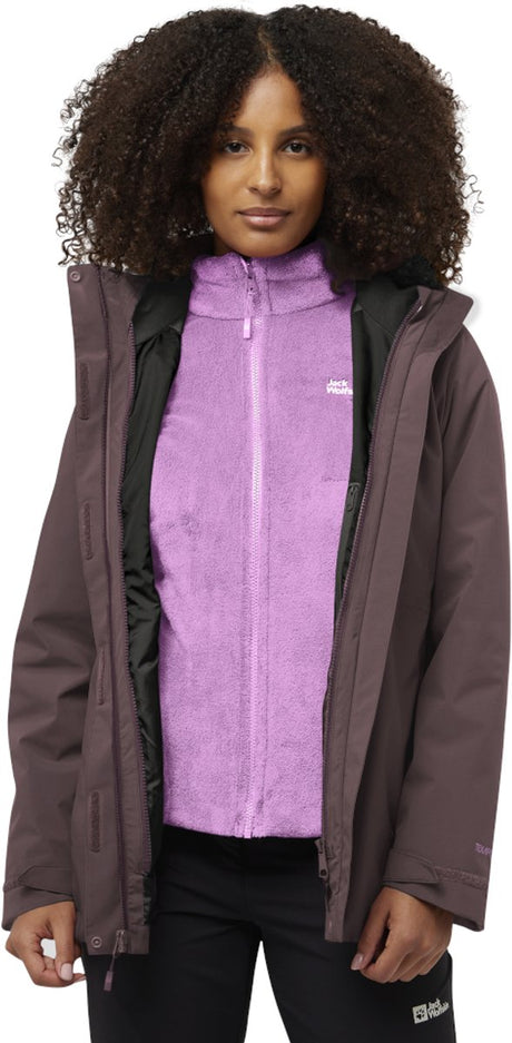 Jack wolfskin rotwand 3in1 jkt w dames outdoorjas - sheer plum s