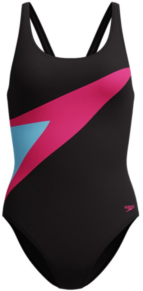 Damski sportowy strój kąpielowy Speedo Hyperboom Butterfly Back - trwały kolor damski strój kąpielowy - damski strój kąpielowy odporny na chlor - damski sportowy strój kąpielowy z motylkowym tyłem - czarny różowy - 38
