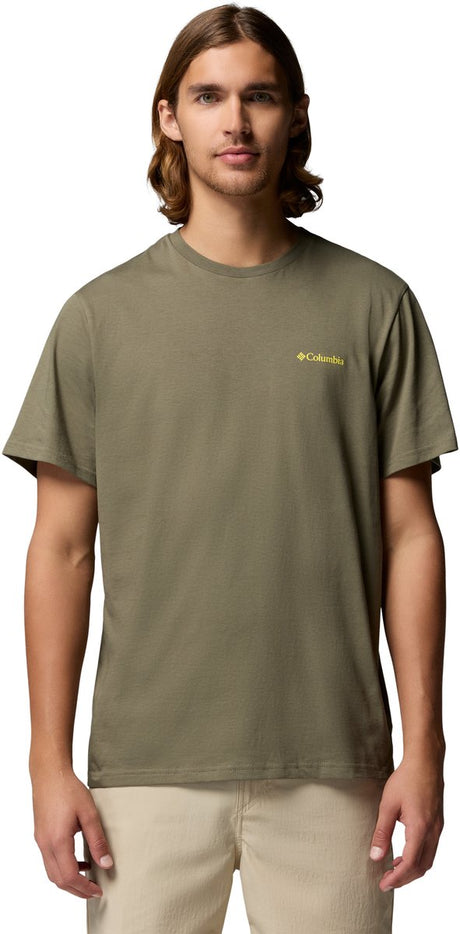 Męska koszula outdoorowa Columbia csc™ outdoor back Graphic tee – kamienna zieleń, błyszczący piaskowy krajobraz