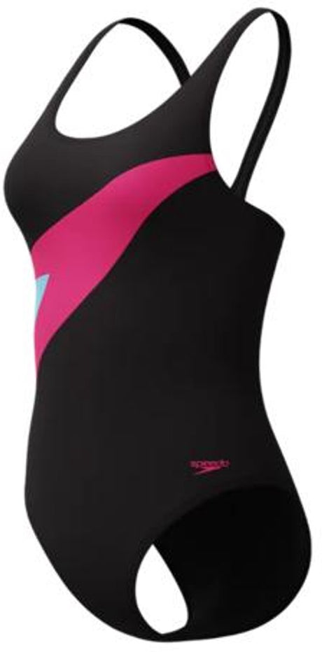 Damski sportowy strój kąpielowy Speedo Hyperboom Butterfly Back 1-częściowy - czarno-różowy