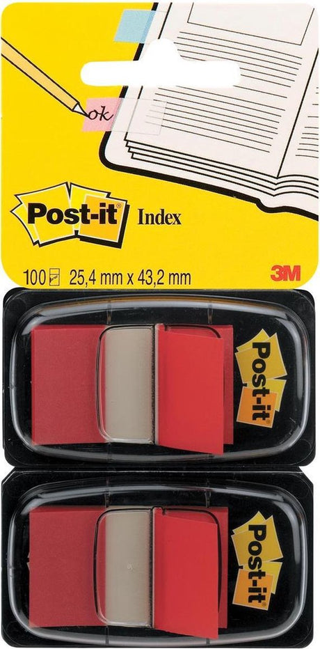 Dwupak Post-it ® Index czerwony - 25,4 x 43,2 mm - dozownik 50 tabletek