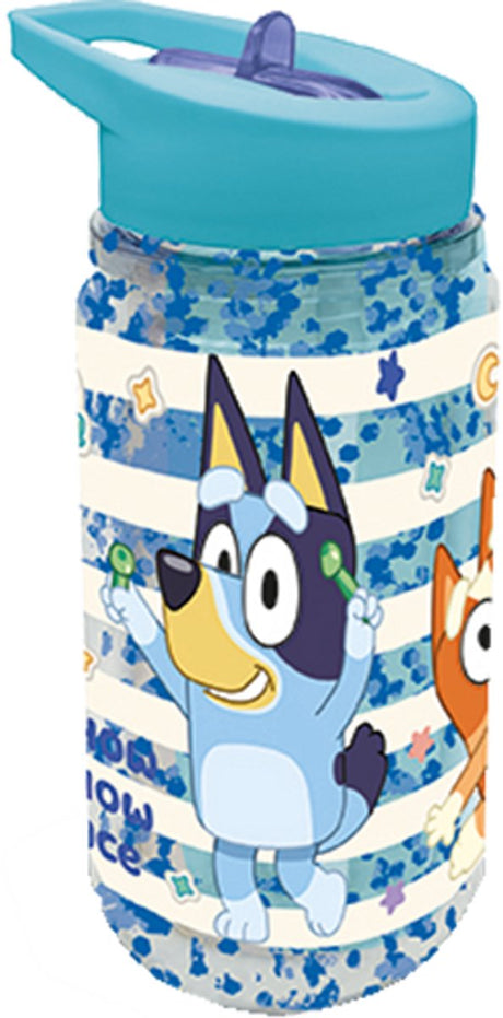 Butelka do picia Stor bluey tritan - 330 ml - z efektem brokatu - można myć w zmywarce Nie zawiera BPA - butelka do picia ze słomką dla dzieci - przezroczysty niebieski