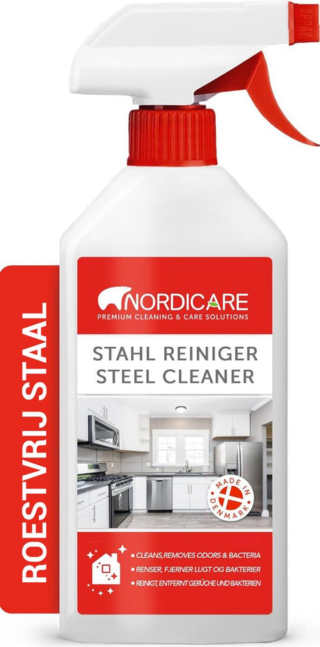 Nordicare rvs reiniger (500ml) rvs onderhoudsspray voor effectieve reiniging - lost vet en onzuiverheden op - professionele rvs reiniger, geanodiseerd reiniger