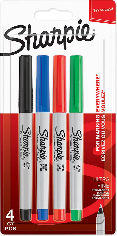 Markery permanentne Sharpie | najdrobniejszy punkt | tusz czarny, niebieski, czerwony i zielony | 4 sztuki