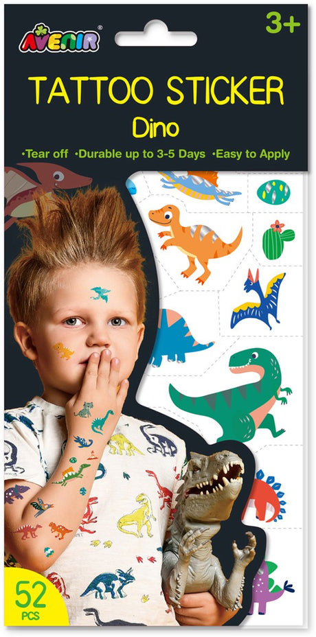Naklejki z tatuażami Avenir - dinozaur - 52 sztuki - wytrzymują od 3 do 5 dni - 3 lata