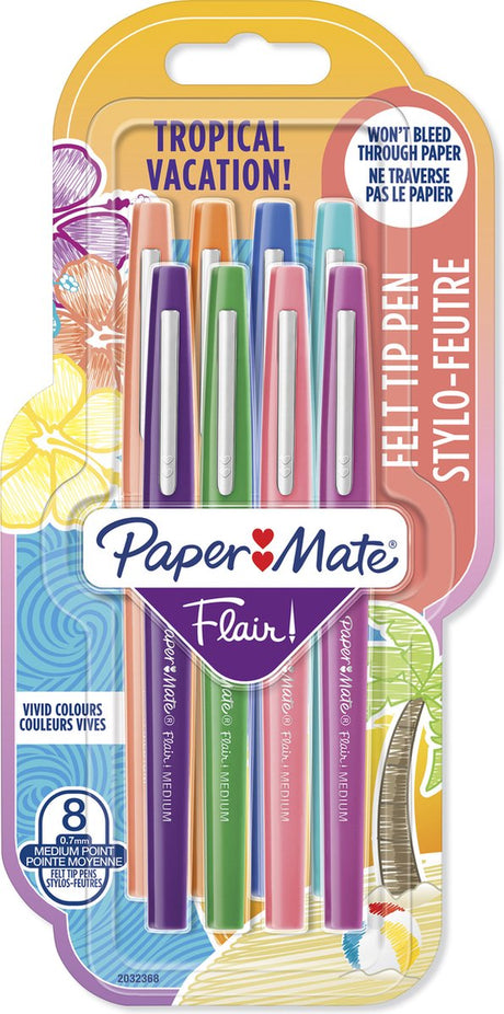 Flamastry Paper Mate Flair | punkt średni (0,7 mm) | różne tropikalne kolory wakacji | 8 sztuk