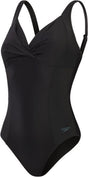 Speedo shaping cross knot 1 piece dames sportbadpak - corrigerend badpak dames - zwempak dames met uitneembare cups - sportbadpak dames met hartvormige halslijn en verstelbare bandjes - zwart - 42