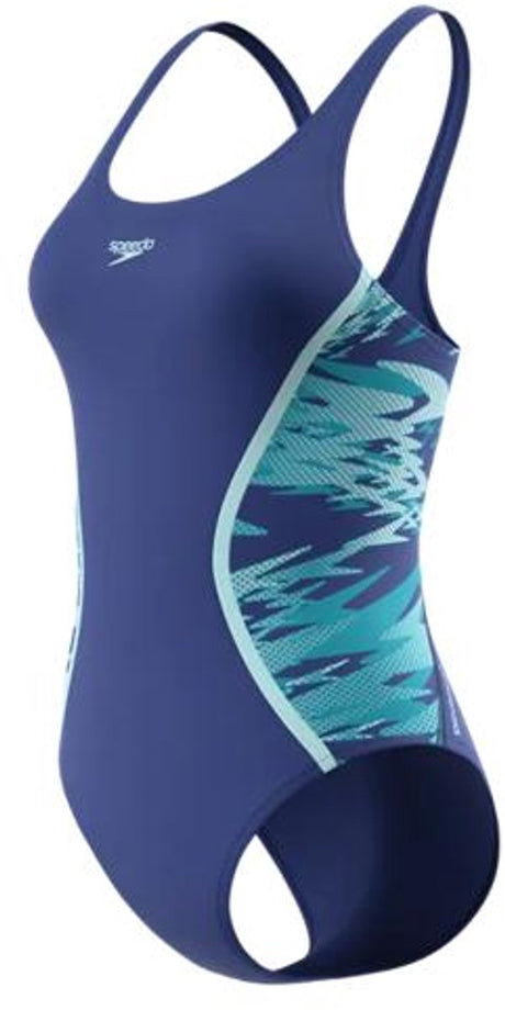 Speedo hyperboom splice muscleb 1p dames - chloorbestendig sportbadpak dames - kleurvast badpak dames - zwempak dames met muscleback - blauw blauw - 40