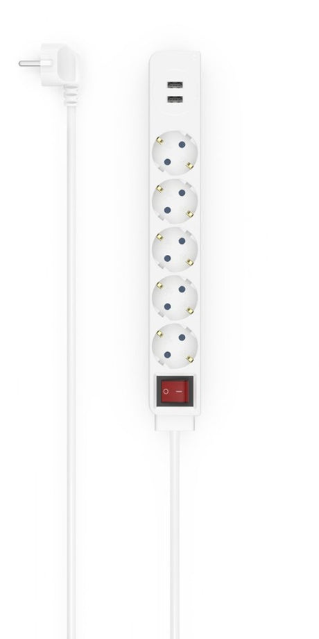 Listwa zasilająca Hama z włącznikiem - 5-żyłowa - kabel 1,4m - biała