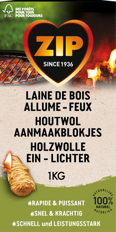 Podpałki zip 1 kg - rozpałki do kominka BBQ - naturalne i bezwonne - wełna drzewna - 1 worek (+ - 85 sztuk)