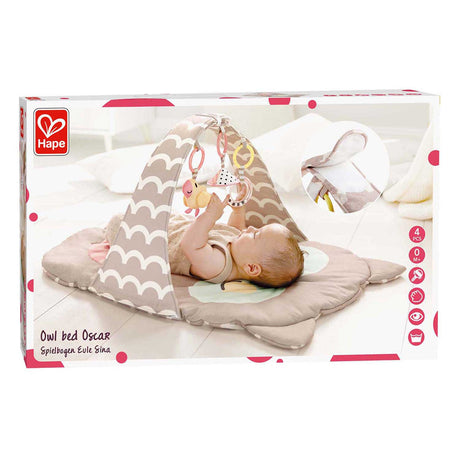 Hape Play Arch Owl Sina - zabawka dla dzieci z grzechotką, lustrem i gryzakiem, od 0 miesiąca