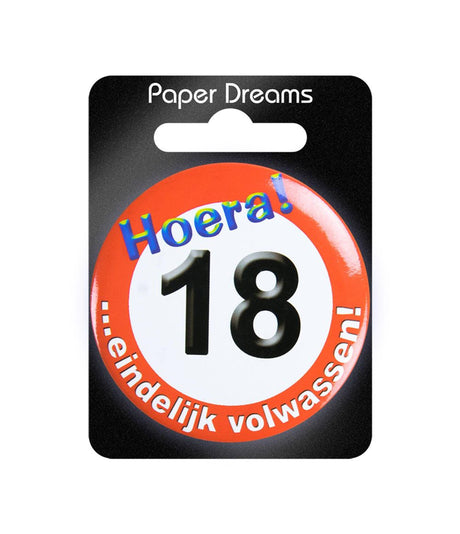 Mały przycisk Paperdreams - znak drogowy 18 lat