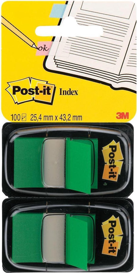 Standardowe podwójne opakowanie Post-it ® Index, zielone, 25,4 x 43,2 mm, dozownik 50 tabletek