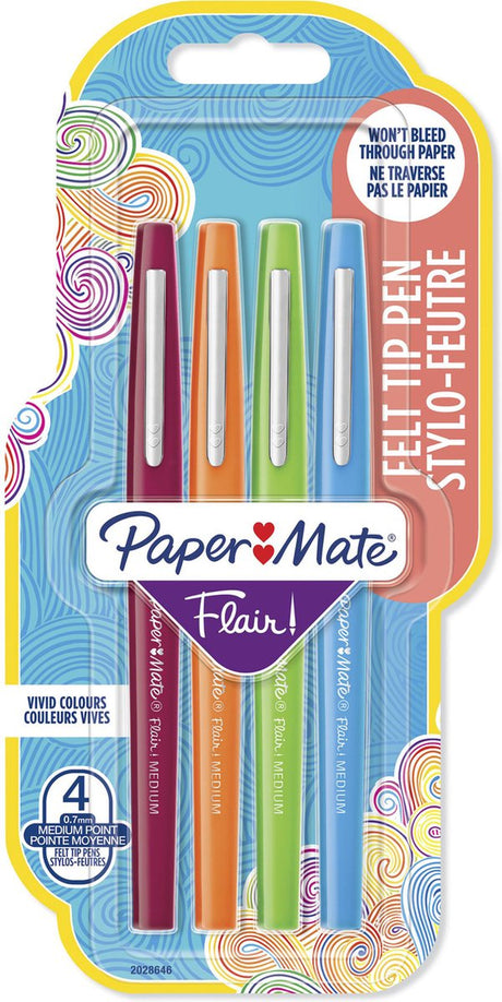 Flamastry Paper Mate Flair | punkt średni (0,7 mm) | różne kolory | 4 sztuki