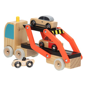 Klasyczny światowy transporter samochodowy z samochodami, 4 sztuki.