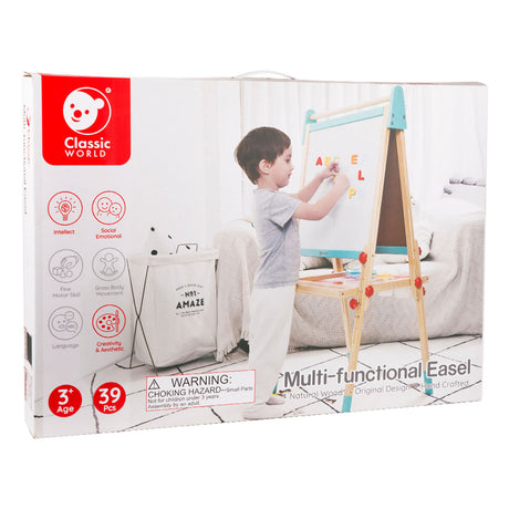 Klasyczna drewniana tablica magnetyczna i tablicowa 2w1, 39 szt.