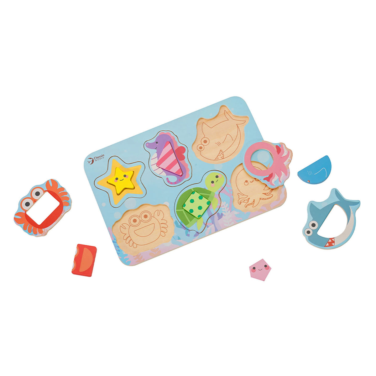 Puzzle drewniane Classic World ze zwierzętami oceanicznymi, 13 elementów.