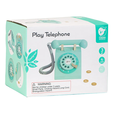 Klasyczny światowy drewniany telefon retro w kolorze turkusowym