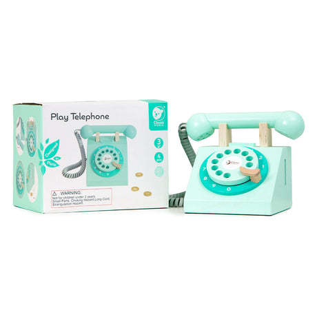 Klasyczny światowy drewniany telefon retro w kolorze turkusowym