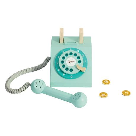 Klasyczny światowy drewniany telefon retro w kolorze turkusowym