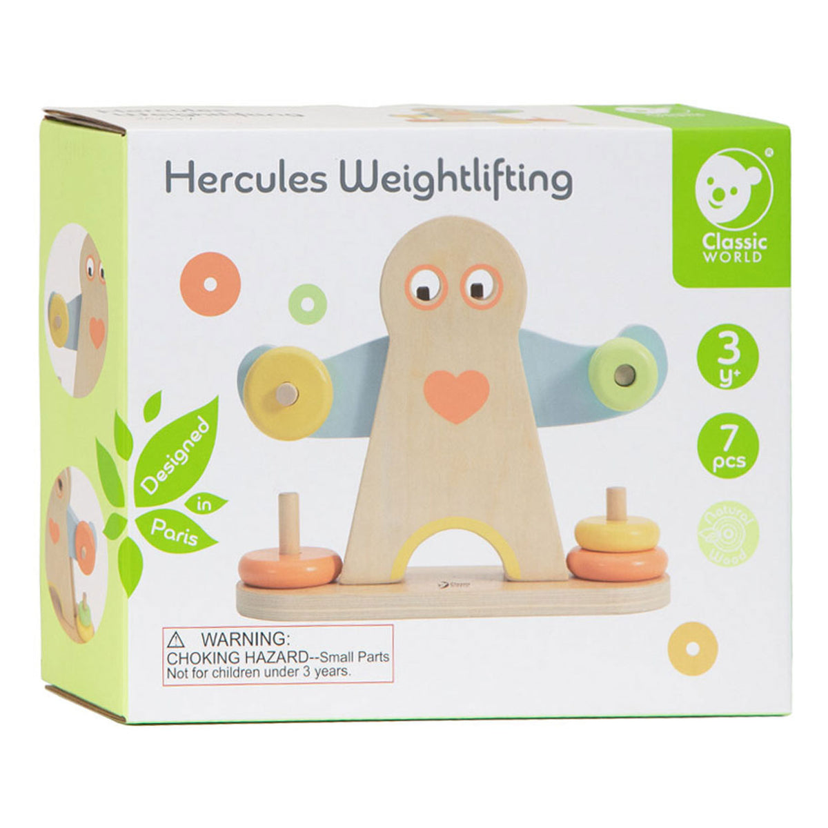 Klasyczna światowa drewniana skala Hercules zabawki edukacyjne 7-częściowe.