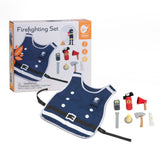 Klasyczny, drewniany zestaw do zabawy strażakiem, 8 elementów.