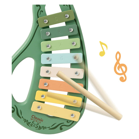 Klasyczny światowy zestaw drewnianych instrumentów muzycznych składający się z 5 zabytkowych zabawek.
