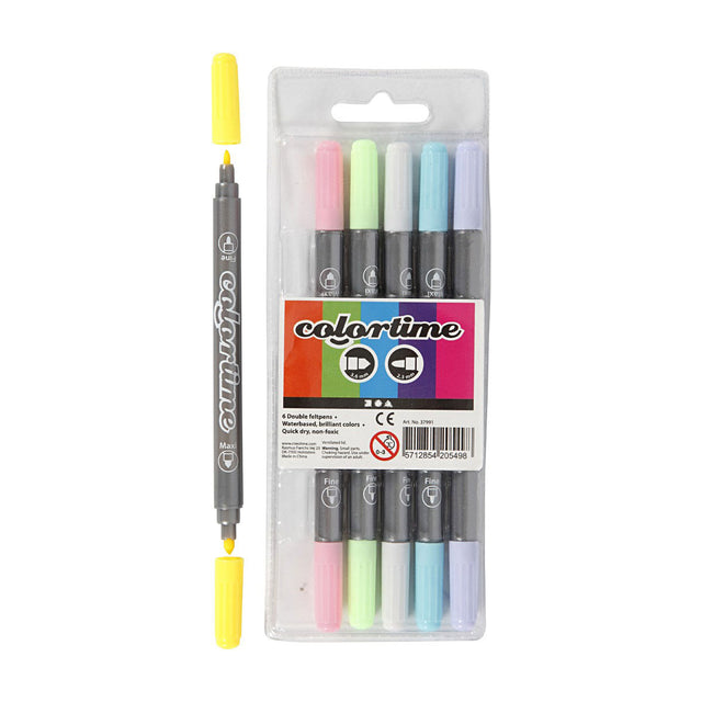 Markery dwustronne firmy Creativ - pastelowe kolory, 6 szt.