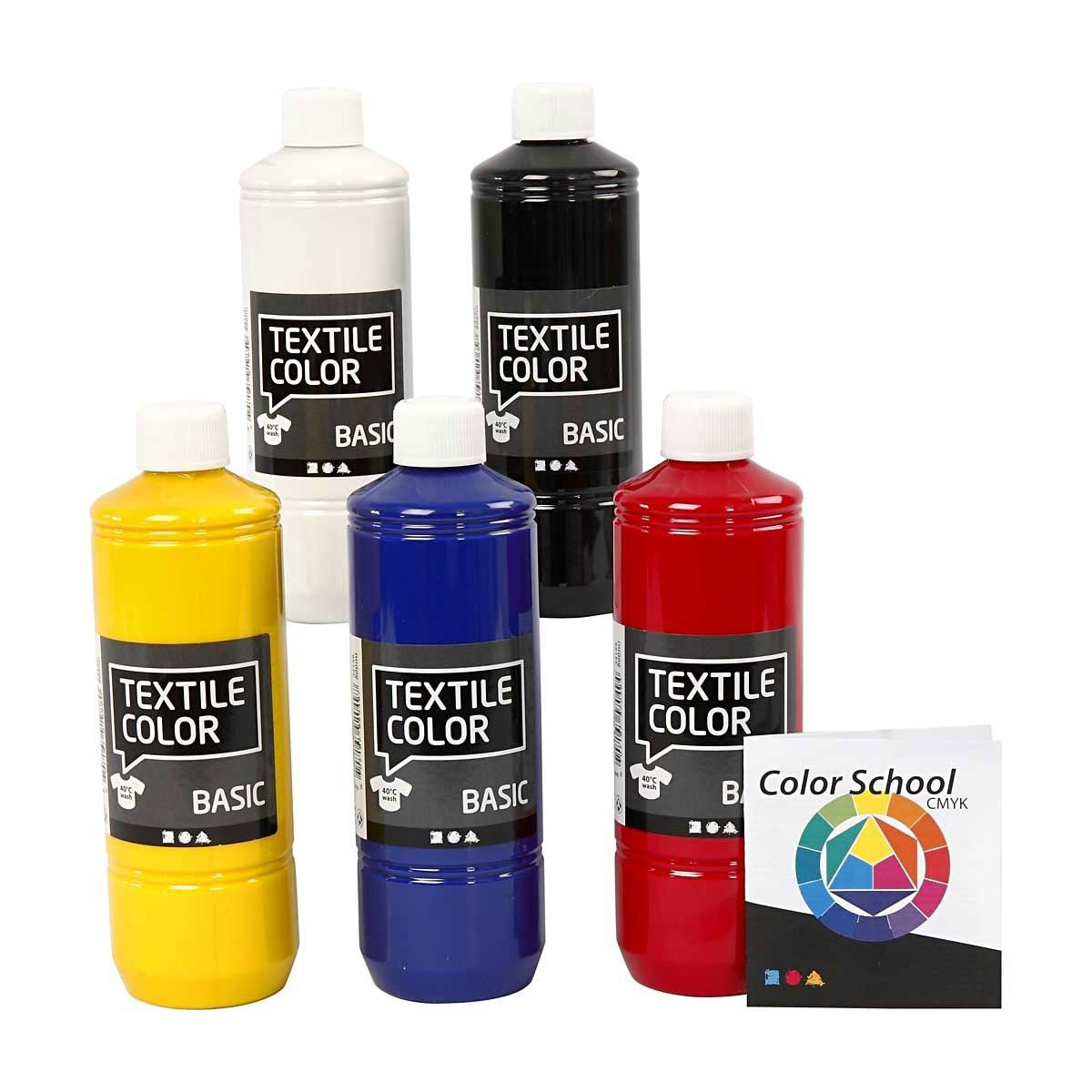 Farba do tekstyliów firmy Creativ - kolory podstawowe, 5x500ml